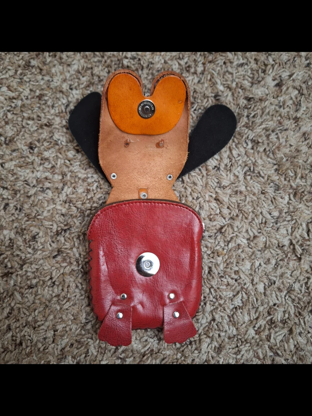Vintage Genuine Leather Hawaii Dog Keychain Coin Pouch Charm - Burgundy